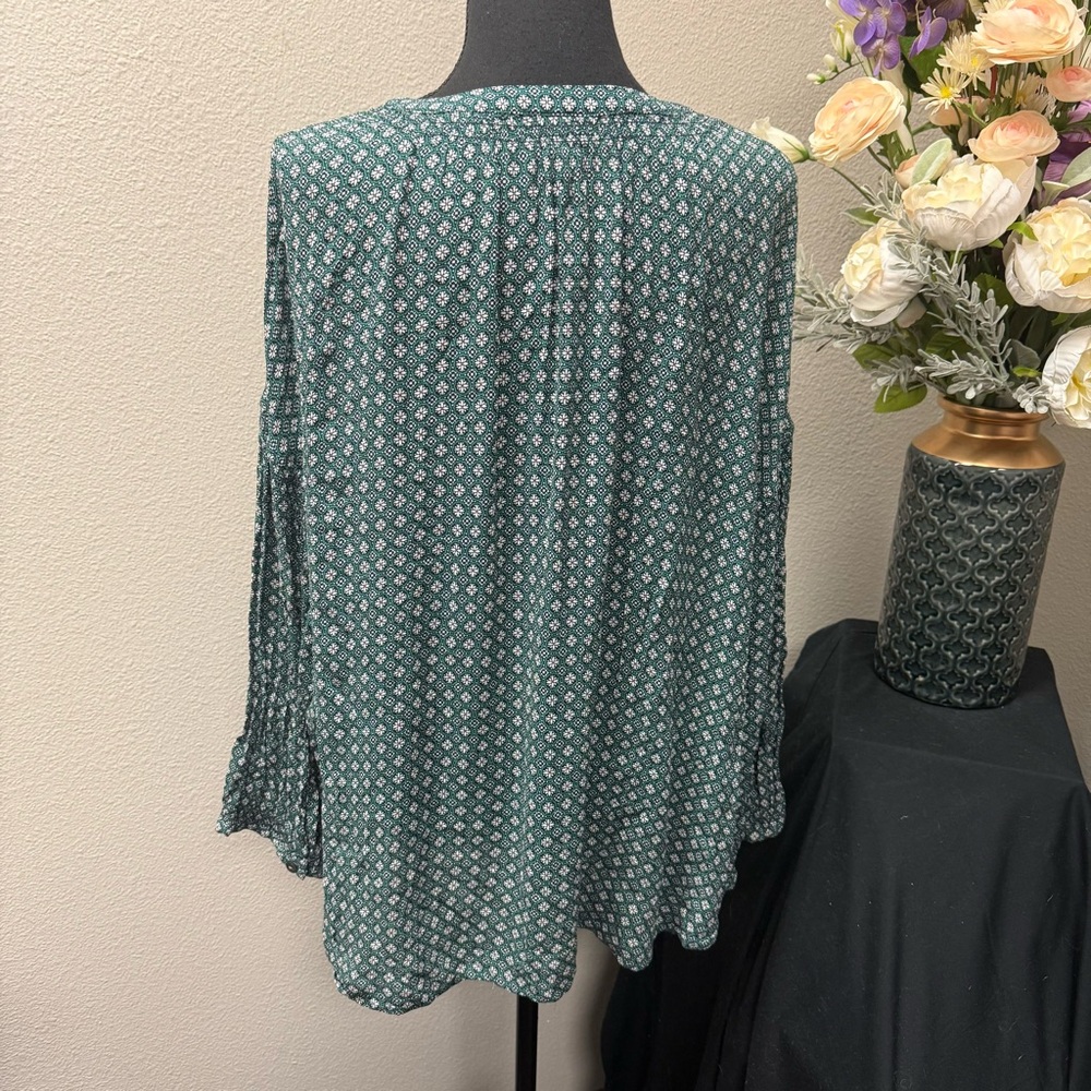 J. Jill 2X Green Boho Print Button Front Long Sleeve Tunic Top Plus Size - Picture 4 of 9